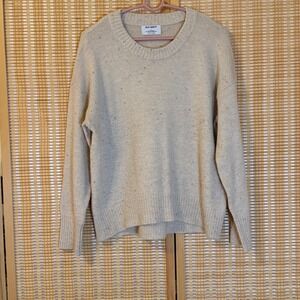 Old Navy Womens Large Beige Speckled Go-Recycled Crewneck Knit Sweater L Oatmeal